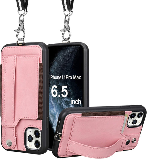 TOOVREN Phone Cover for iPhone 11 Pro Max Wallet Case with Card Holder PU Leather Kickstand Fits iPhone 11 Pro Max Case with Strap Stand Adjustabl...
